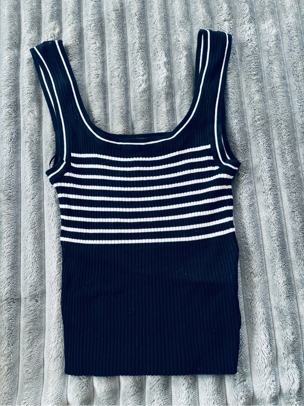 Classic Black & White Striped Scoop Neck Tank Top